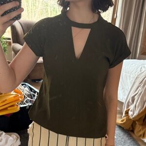 Express Olive Green Keyhole Short Sleeve Top